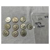 (10) 40% Silver Half Dollars