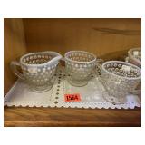 Opalescent Hob Nail Creamer & 2 Sugar Bowls