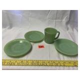 Fire-King Jadeite Mug, Saucer & 2 Plates