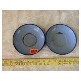 2 Vintage Blue Enamel Saucers