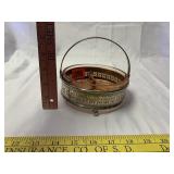Pink Depression Relish Dish with Metal Caddy