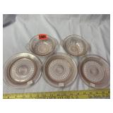 Pink Depression Plates, Bowls (5) Coronation