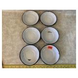 6 White Enamel Saucers