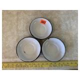 3 White Enamel Saucers