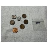 (7) Wheat Pennies--1 Steel