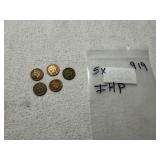 (5) Indian Head Pennies