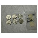 (6) 1964 Kennedy Half Dollars