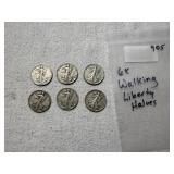 (6) Walking Liberty Half Dollars