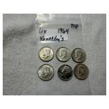 (6) 1964 Kennedy Half Dollars