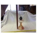 Pink Glass Kerosene Lamp, Etched Chimney