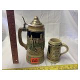 German Beer Stein, Pewter Top & Open Top Stein