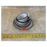 Enamel Cups, Saucer, Plate,Marked Sweden, &