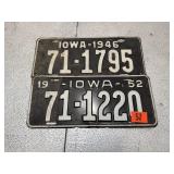 (2) 1952 Iowa License Plates