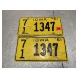 Pair of 1961 Iowa License Plates