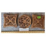 Hand Carved Shesham Wood Trivets Cira 1970