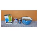 Vintage Cans & Enamel Pot