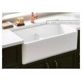 33" x 18" Double Bowl Fireclay Sink in White