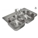 33" x 22" Double Bowl Kitchen Sink with Faucet