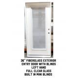 36" LH Fiberglass Exterior Entry Door With Blinds