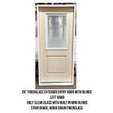 36" LH Fiberglass Exterior Entry Door With Blinds