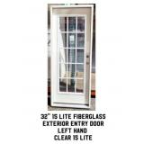 32" LH 15 Lite Fiberglass Exterior Entry Door