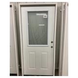 36" x 80" LH Steel 1/2 View Door W/ Etched Glass
