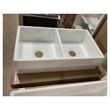 33" Double Bowl Fireclay Kitchen Sink
