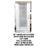 36" LH Fiberglass Exterior Entry Door With Blinds