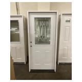 36" x 80" RH Steel 1/2-Deco Glass Exterior Door