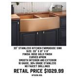 33" Rose Gold Kitchen Farmhouse Sink
