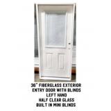 36" LH Fiberglass Exterior Entry Door With Blinds