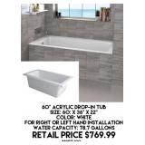 60" Acrylic Drop In Tub