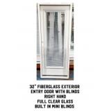32" RH Fiberglass Exterior Entry Door With Blinds