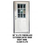 36" RH 9 Lite Fiberglass Exterior Entry Door