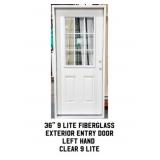36" LH 9 Lite Fiberglass Exterior Entry Door