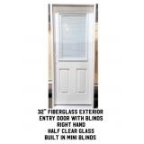 32" RH Fiberglass Exterior Entry Door With Blinds