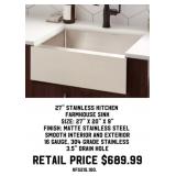 27' Stainless Kitchen Farmhouse Sink