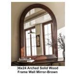 36x24 Arched Solid Wood Brown Frame Wall Mirror