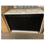 48' Black Double Bowl Vanity With White Top