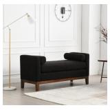 53'W Elegant Upholstered Bench Ottoman in Black
