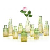(6) 10Pc Green/Yellow Glass Vase Sets