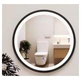 30' Round LED Bathroom Mirror in Black