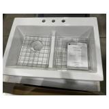 34' x 24' Porcelain Double Bowl 50/50 Sink-White