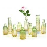 5Pc Green/Yellow Glass Vase Set x 2