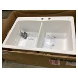 33" x 22" Dual Mount Double Bowl Sink in White