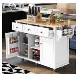 RTA Kitchen Cart in White w Castors and Storage