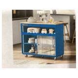 RTA Rolling Kitchen Island Cart in Navy Blue