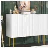 3-Door Buffet Cabinet Console in White with Gold
