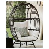Woven Egg Chair in Gray with Almond Cushions