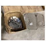 Box of Plumbing Fittings and Sink Grates